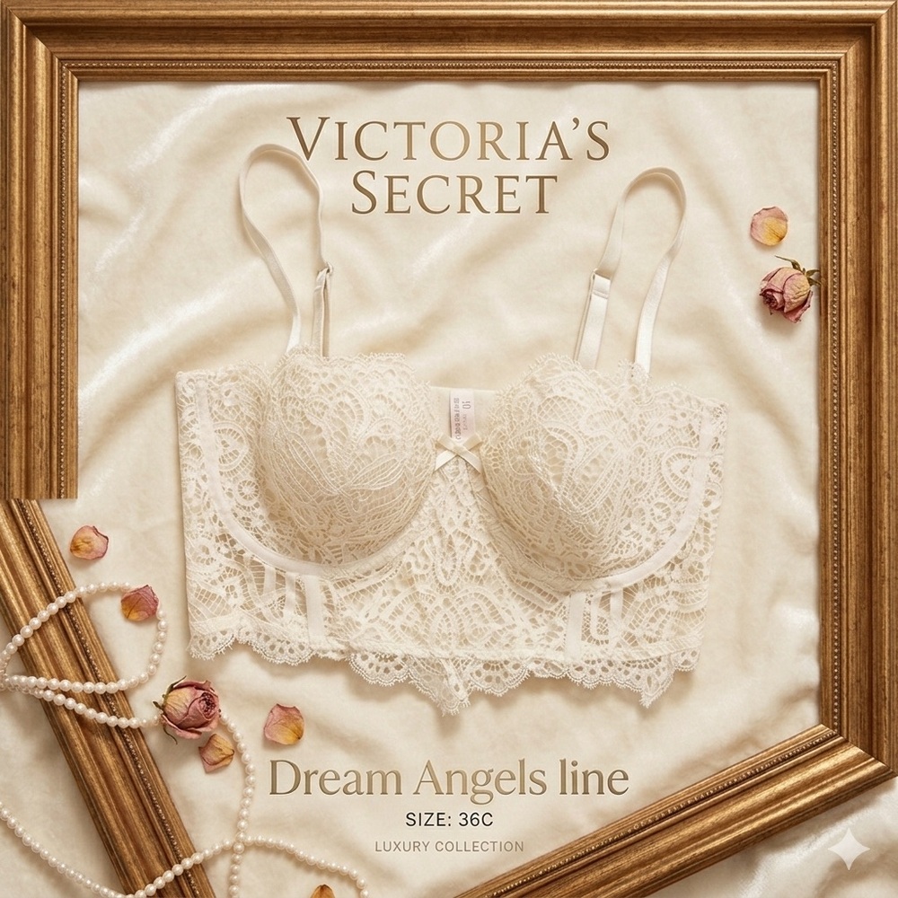VICTORIA’S SECRET Women’s Lace Bustier Corset Bra Ivory Scalloped Floral 36C